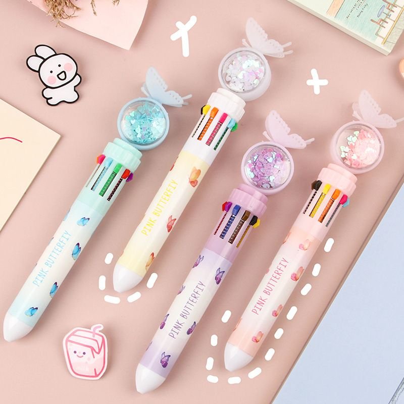 Cartoon Creative Cute 10 Color Butterfly Press Ballpoint Pen