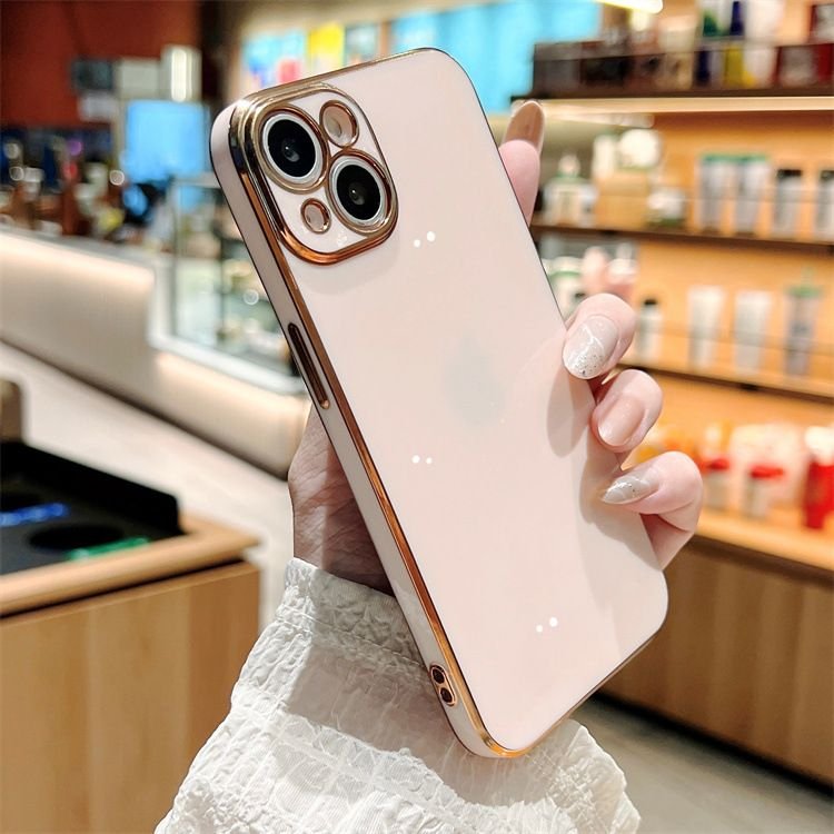 Simple Straight Edge Electroplated Fine Hole Soft Adhesive Apple Phone Protective Case