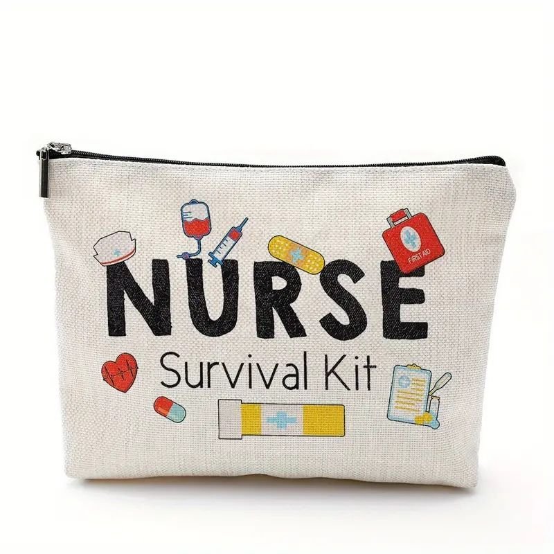 Women Fashion Linen Nurse Printed Zipper Storage Cosmetic Bag