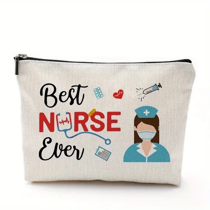 Women Fashion Linen Nurse Printed Zipper Storage Cosmetic Bag