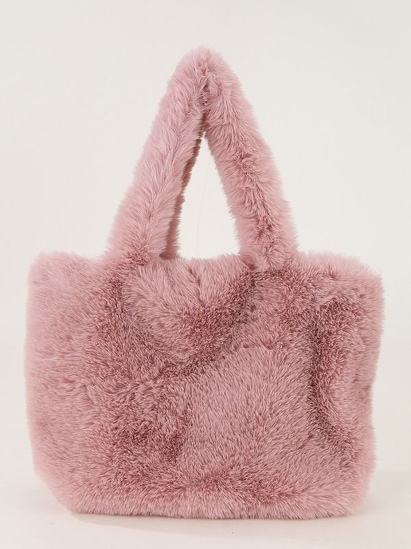 Women Fashion Solid Color Plush Square Handle Bag