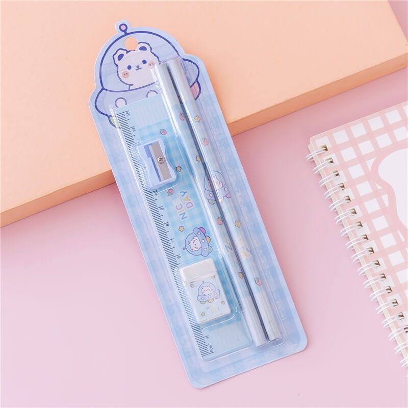 Cartoon Ruler Eraser Sharpener And Pencil Set