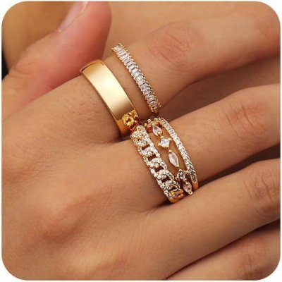 Women Simple Rhinestone Stackable Five-Piece Ring