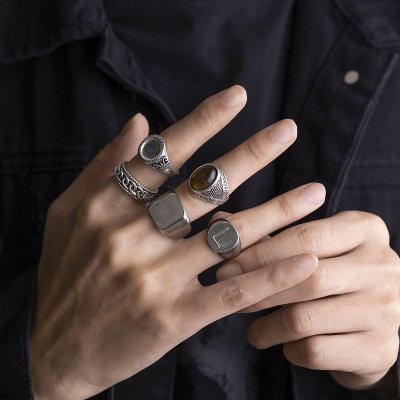 Men Fashion Casual Vintage Alphabet Alloy Ring Sets