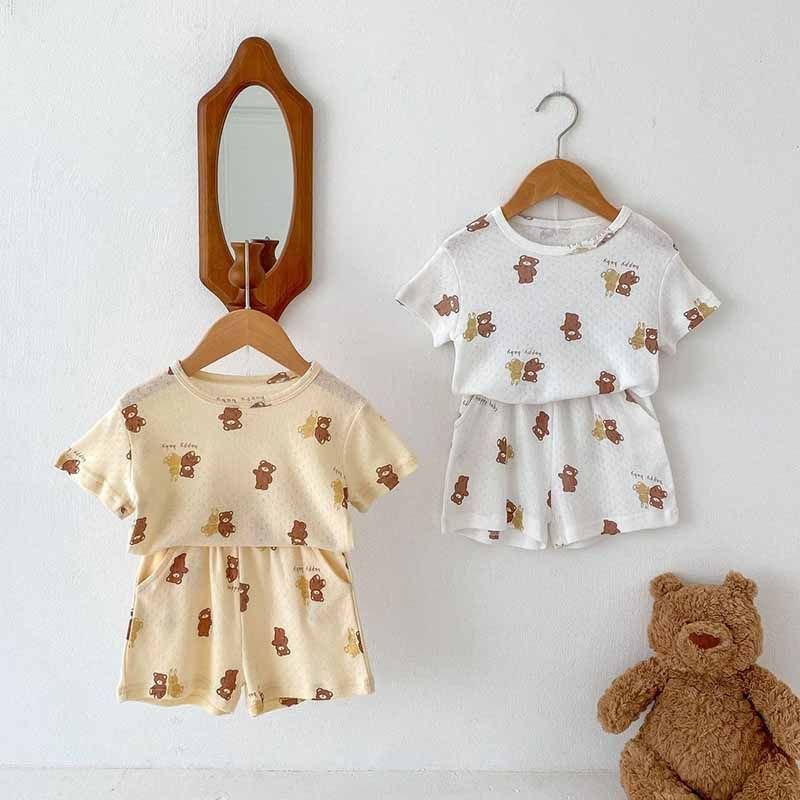 Kids Baby Boys Girls Casual Cute Cartoon Print Short Sleeve T-Shirt Shorts Sets