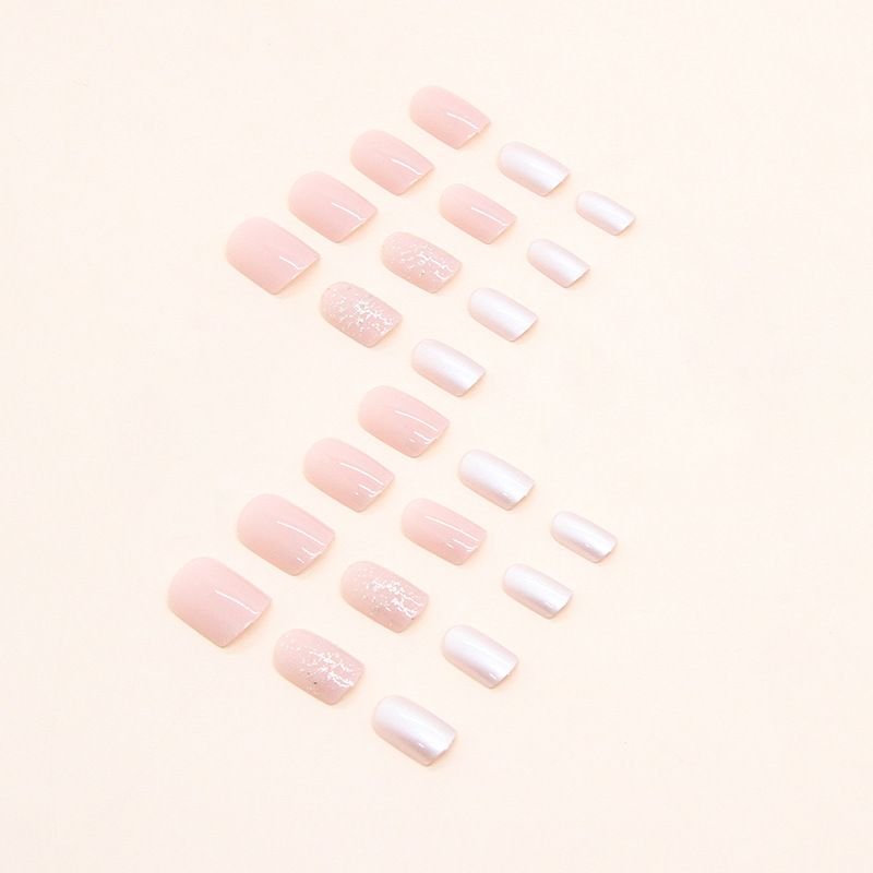 Short Pink Tender Gentle Girl Glitter Pearlescent Nail Art
