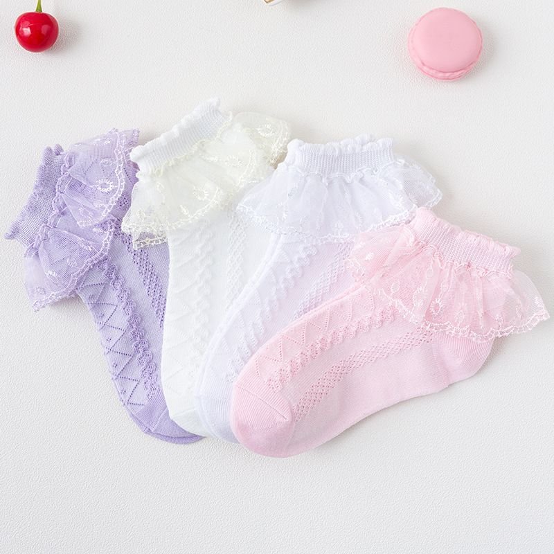 Kids Boys Girls Basic Casual Cute Solid Color Lace Socks