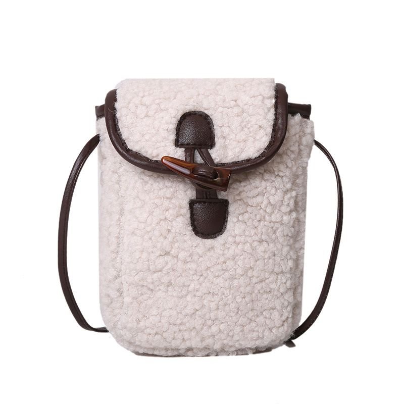 Autumn Winter Women Fashion Cute Lamb Plush Crossbody Phone Bag