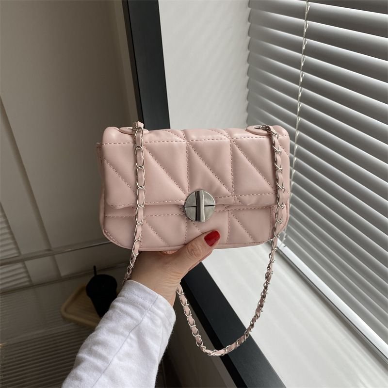 Women Fashion Solid Color Diamond Flap Square Chain Crossbody Bag