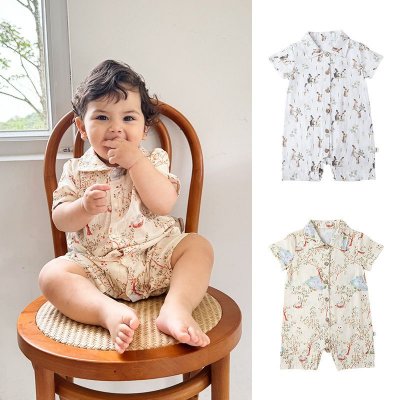 Kids Baby Boys Casual Cute Tiny Flower Print Short Sleeve Lapel Romper