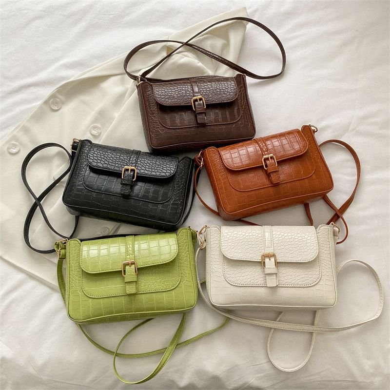 Fashion Solid Color Stone Pattern Flap Shoulder Bag