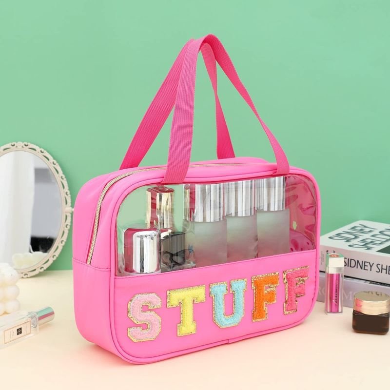 Fashion Transparent Pvc Embroidery Letter Cosmetic Bag