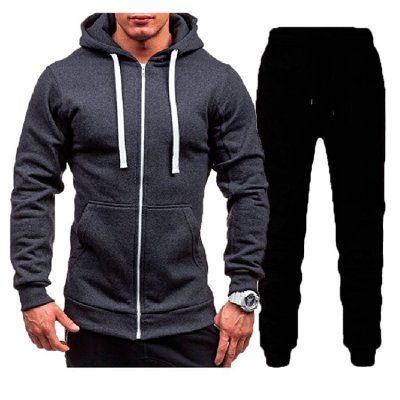 Men Casual Sports Basic Solid Color Long Sleeve Hoodies Trousers Sets