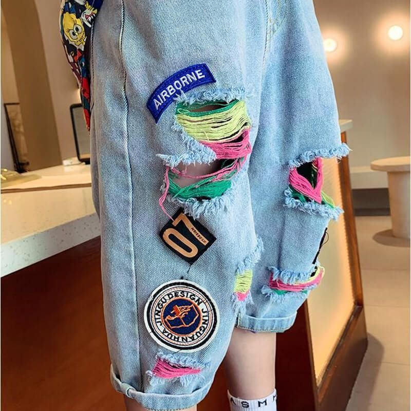 Girls Fashion Hole Icon Design Jeans