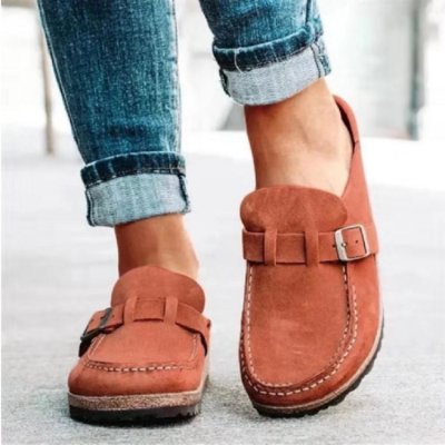 Plus Size Women Vintage Solid Color Flat Moller Shoes