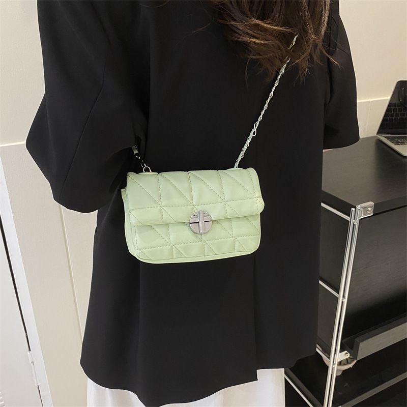 Women Fashion Solid Color Diamond Flap Square Chain Crossbody Bag