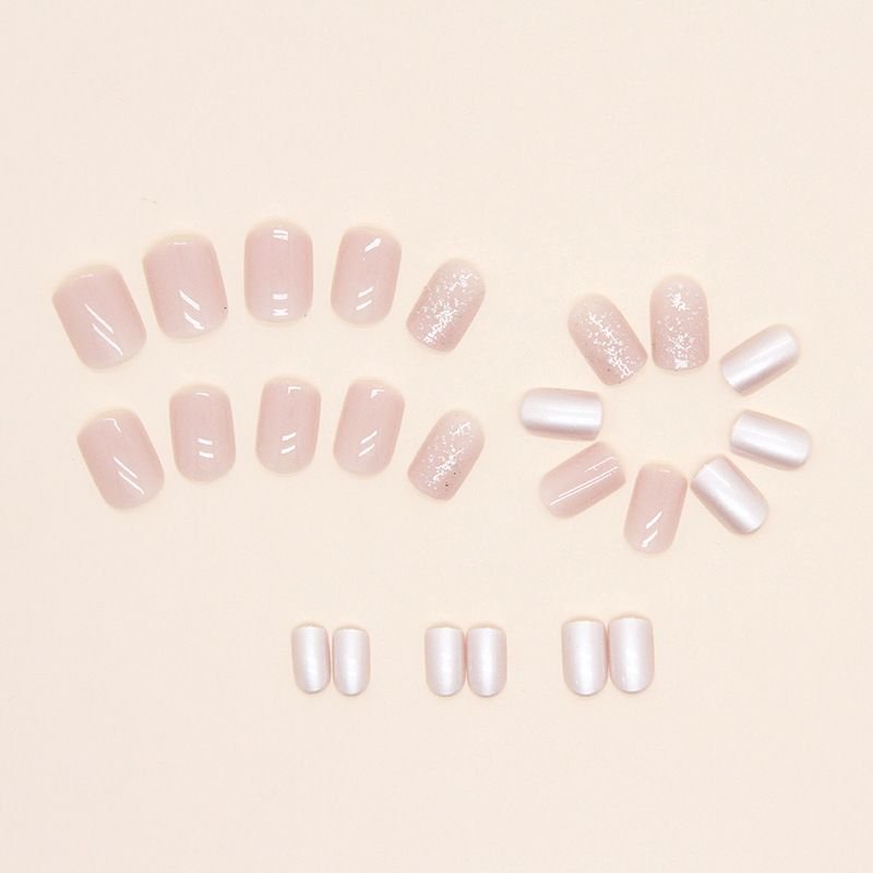 Short Pink Tender Gentle Girl Glitter Pearlescent Nail Art