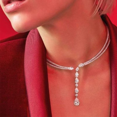 Women Fashion Multi-Layer Drop-Shaped Rhinestone Pendant Necklace