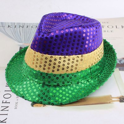 Adult Party Mardi Gras Performance Sequins Bowler Hat