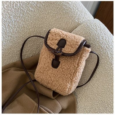 Autumn Winter Women Fashion Cute Lamb Plush Crossbody Phone Bag