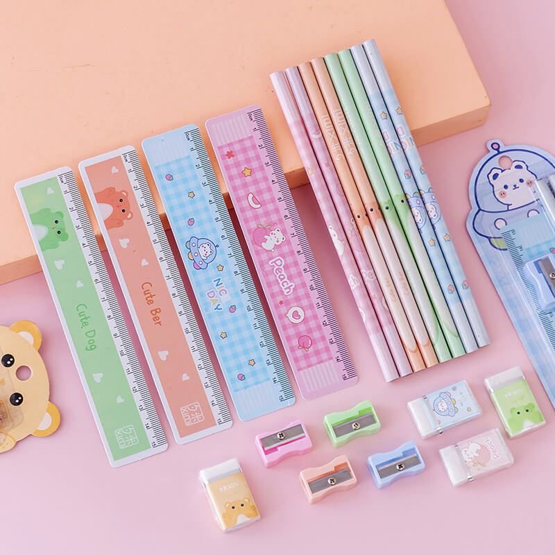 Cartoon Ruler Eraser Sharpener And Pencil Set