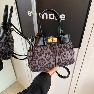 Women Fashion Large Capacity Leopard Print Lock Handle Shoulder Bag