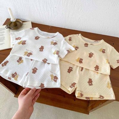 Kids Baby Boys Girls Casual Cute Cartoon Print Short Sleeve T-Shirt Shorts Sets