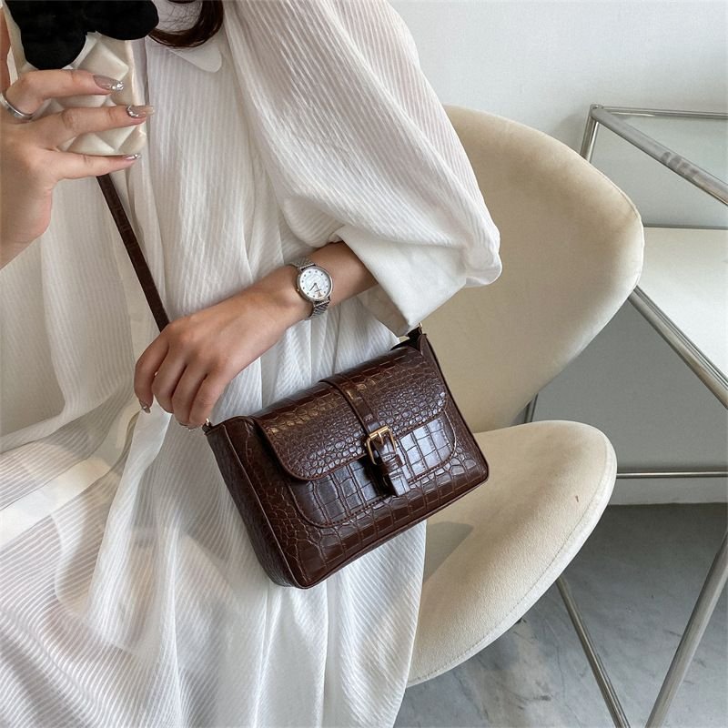 Fashion Solid Color Stone Pattern Flap Shoulder Bag