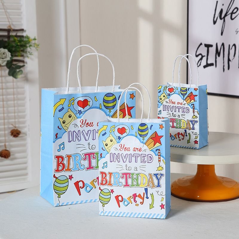 Fashion Happy Birthday Creative Cartoon Pattern Kraft Paper Handle Package Storage Bag