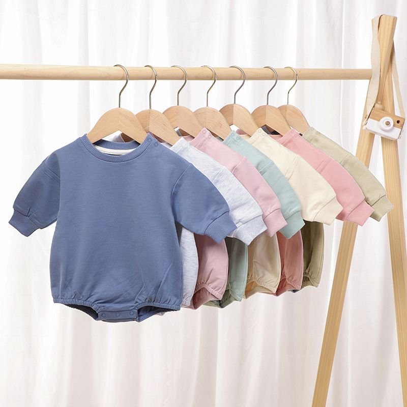 Spring Baby Girl Kids Organic Cotton Sweatshirt Custom Solid Color Bodysuit