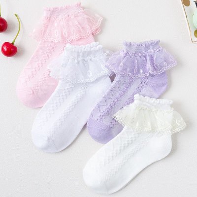 Kids Boys Girls Basic Casual Cute Solid Color Lace Socks