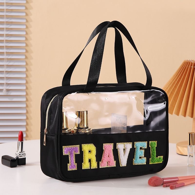 Fashion Transparent Pvc Embroidery Letter Cosmetic Bag