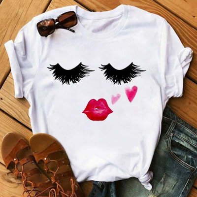 Women Casual Fashion Eyelashes Cute T-Shirt