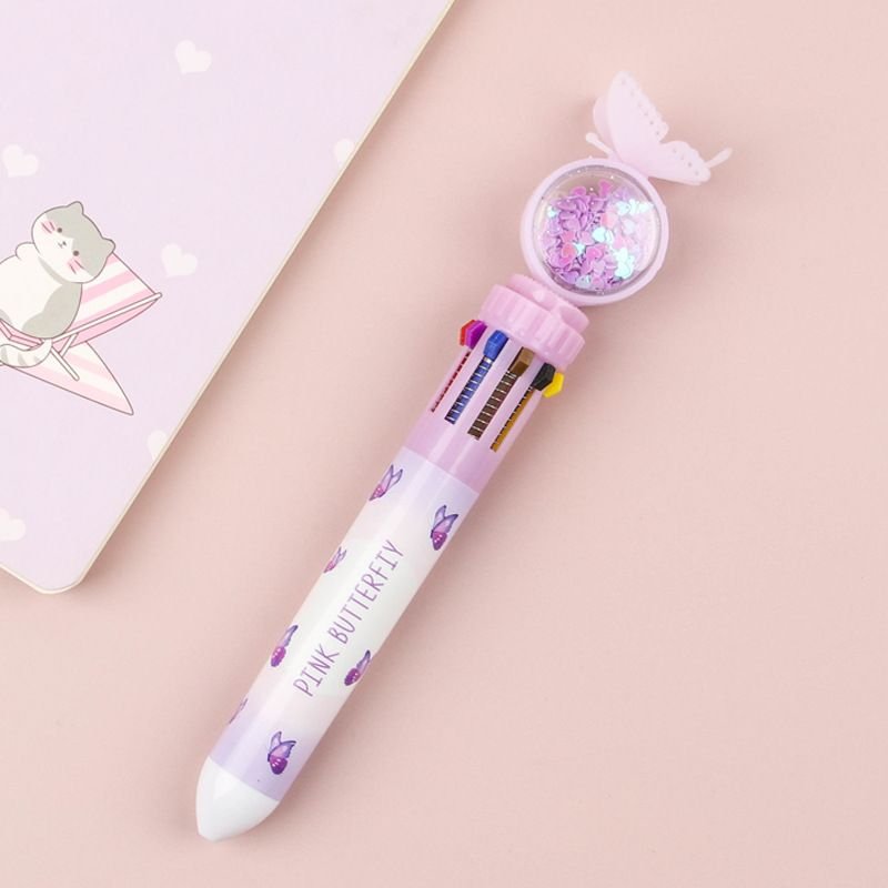 Cartoon Creative Cute 10 Color Butterfly Press Ballpoint Pen