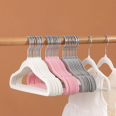 Children Flocking Hanger Household Non-Slip Wardrobe Storage Plastic Hanger 10Pcs-Set