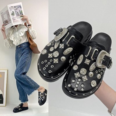 Women Retro Platform Rivet Muller Shoes