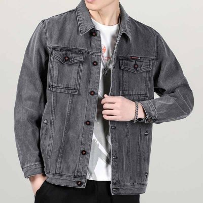 Men Fashion Casual Plus Size Loose Long Sleeve Lapel Denim Jacket