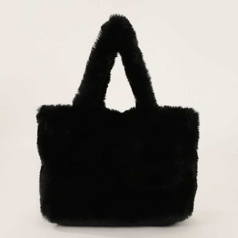 Women Fashion Solid Color Plush Square Handle Bag