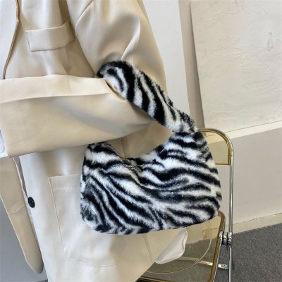 Autumn Winter Women Fashion Plush Leopard Zebra Print Handbag