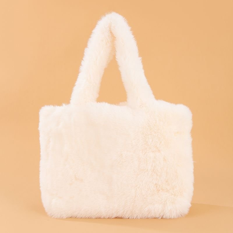 Women Fashion Solid Color Plush Square Handle Bag