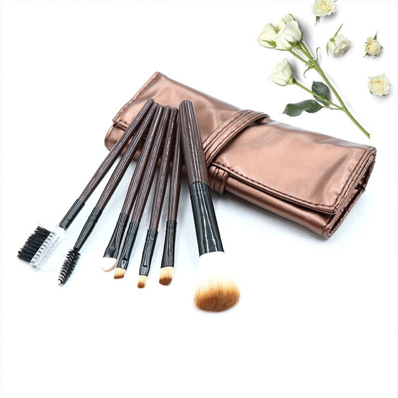 Women Simple 7 Eye Shadow Blush Makeup Brush PU Makeup Bag