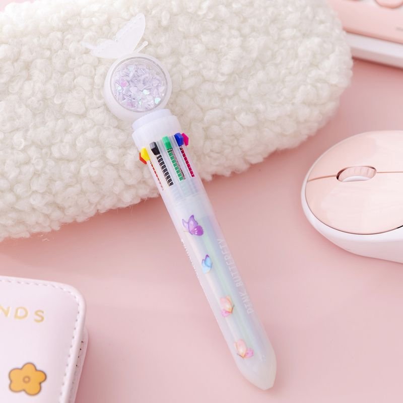 Cartoon Cute Sequins Butterfly 10 Color Ballpoint Pen Student Stationery