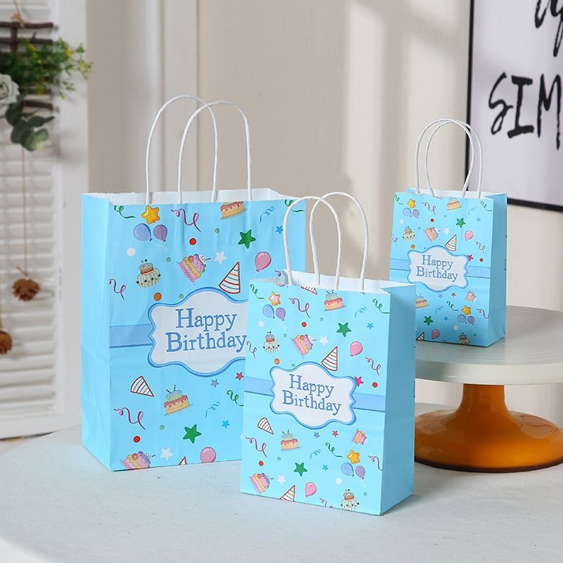 Fashion Happy Birthday Creative Cartoon Pattern Kraft Paper Handle Package Storage Bag