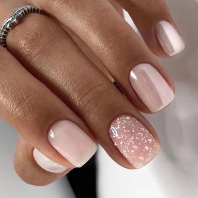 Short Pink Tender Gentle Girl Glitter Pearlescent Nail Art