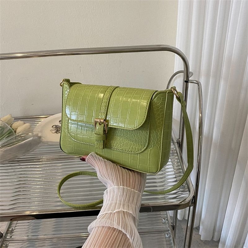 Fashion Solid Color Stone Pattern Flap Shoulder Bag