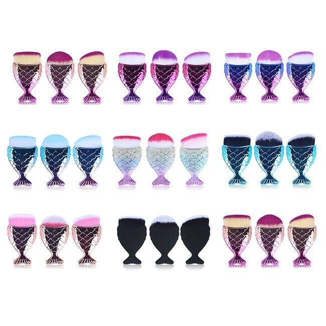 3pcs Professional Tail Mermaid Holder Shape Makeup Brush