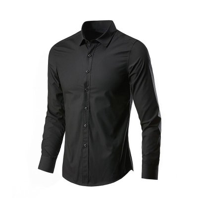 Men Fashion Casual Business Basic Solid Color Plus Size Long Sleeve Lapel Shirt