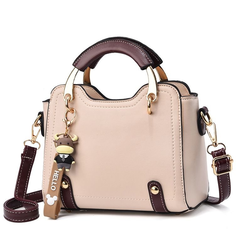Women Fashion Letter Printing Cartoon Pendant Large Capacity Square PU Handle Shoulder Bag