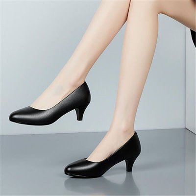 Size:4.5-10 Women Fashion Solid Color Plus Size Genuine Leather Heels