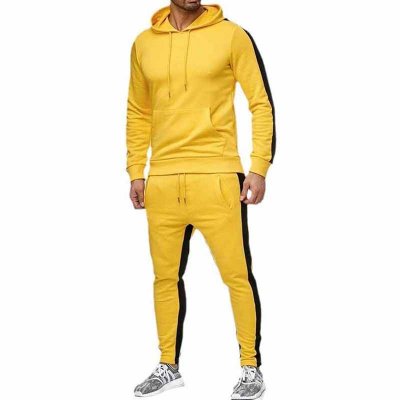 Men Autumn Fashion Leisure Sports Color Matching Long Sleeve Hoodies Trousers Sets